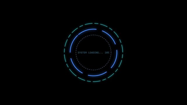 Futuristic HUD loading screen interface with digital circles and data processing elements in a dark sci-fi background