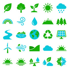 Fototapeta premium Ecology and Nature Icons Set Isolated Elements on Transparent Background