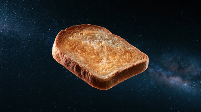 Toasted bread floats in starry space