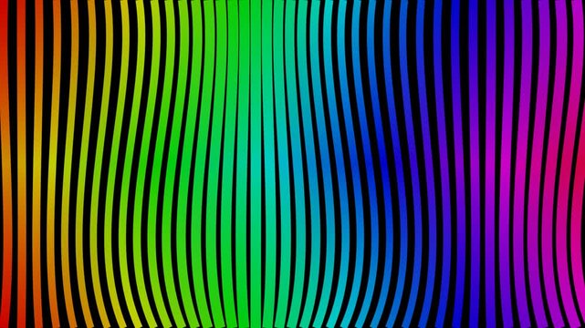 Abstract rainbow wavy vertical lines pattern with vibrant colorful gradient light effects on a dark background