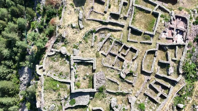 Aerial rotating view of Santa Creu de Llagunes ruins