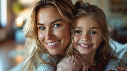 Fototapeta premium Happy smiling mother with beautiful daughter girl