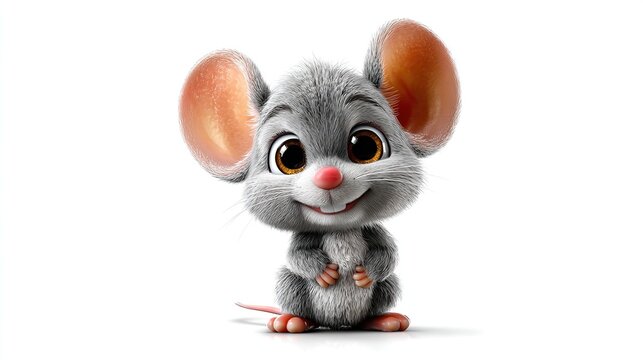 Cute Cartoon Mouse: A charming and adorable cartoon mouse with large ears and big, expressive eyes smiles sweetly, ready to capture hearts.
