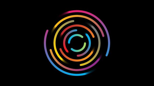 Abstract colorful glowing circles in a circular motion pattern on a black background