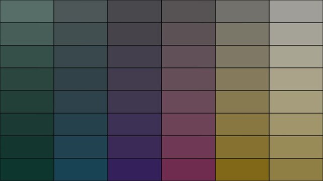 Abstract color palette grid with gradient shades of blue green purple and brown blocks for design inspiration and digital art projects