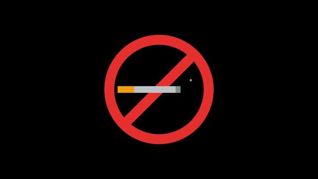 No smoking sign with a cigarette inside a red prohibition circle on a black background
