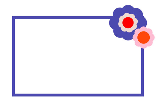 Blue rectangular outline frame transparent PNG with floral corner accent. Decorative label border for scrapbook planner tag wedding invitation journal, greeting card, stationery, label, branding