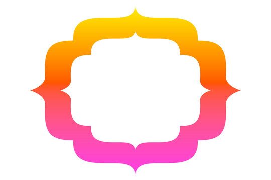 Orange and pink gradient frame PNG vector illustration. Colorful scalloped decorative border with blank center, perfect for stickers, cards, invitations, photo layouts, branding, stickers social media
