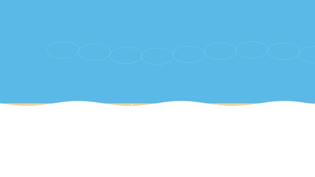 Minimalist vector illustration of a snowy winter landscape with a bright blue sky and fluffy white clouds above the horizon for seasonal design projects