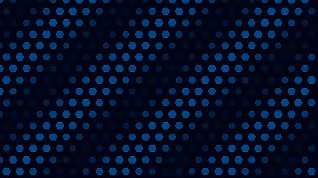 Blue hexagonal pattern grid animation moving across dark background motion graphic.