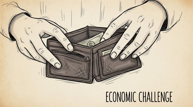 Wallet opened by hands displays a lack of money during financial struggle.