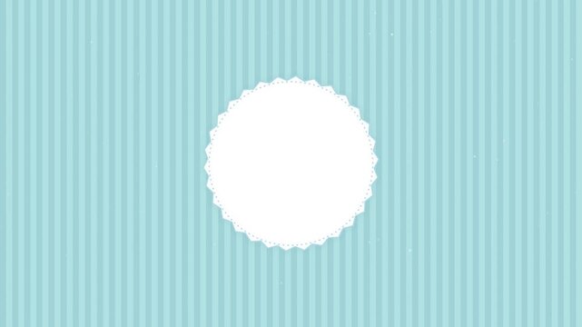 Empty scalloped circle frame on a soft blue striped background for invitations and greeting cards
