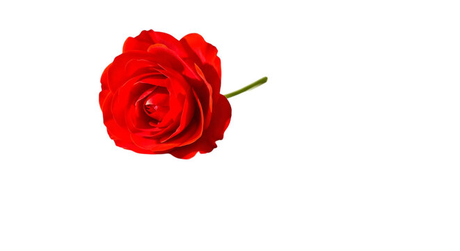 A vibrant detailed and beautifully rendered single red rose elegantly presented on isolated on transparent background