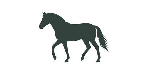 Fototapeta premium Dark green horse silhouette walking on transparent background graphic.