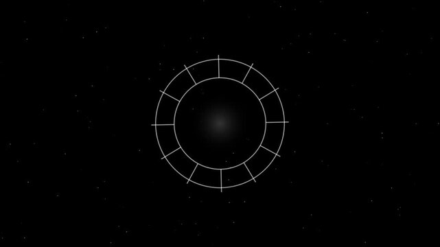 Astrology birth chart wheel with empty segments on a dark starry space background