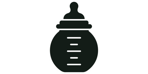 Baby feeding bottle icon with measurement scale for infant care.