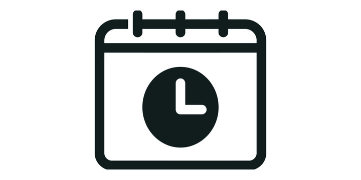 Simple calendar and clock outline icon for time based event planning.