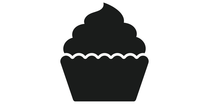 Black simple muffin cupcake silhouette icon for bakery and pastry design.