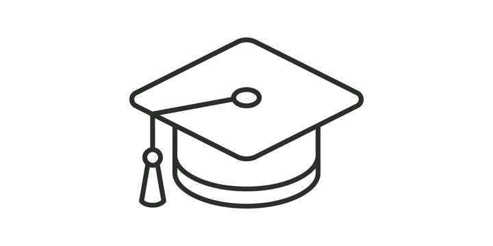 Graduation cap linear icon black outline university degree symbol vector.