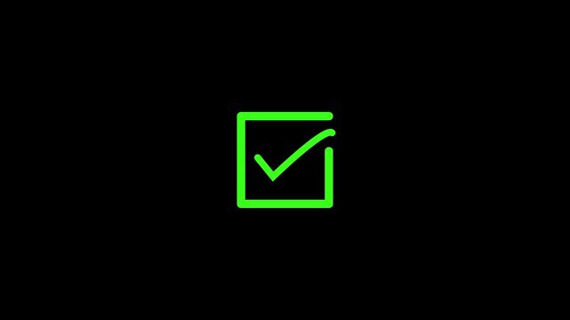 Green checkbox appears within a rectangular frame on black