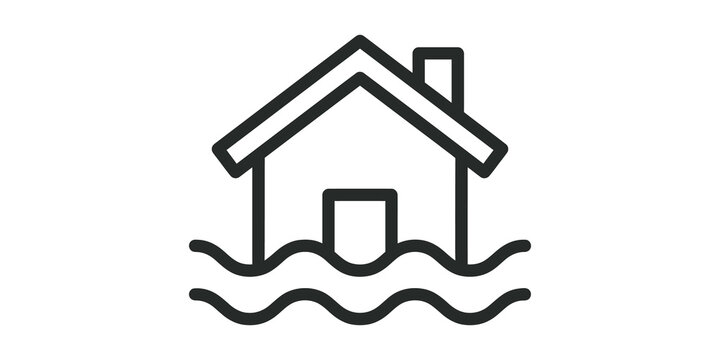 Outline house in flood icon isolated on transparent background for design.
