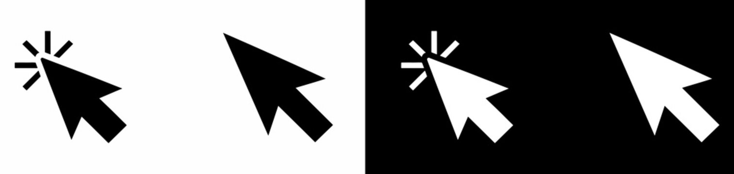 computer mouse cursor icons with click action effect isolated on transparent background