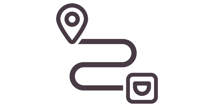 Route path line with location pin and stop sign for navigation mapping.