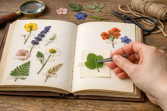 Close-up of a person holding a pen and writing in a book, focused on the creative process