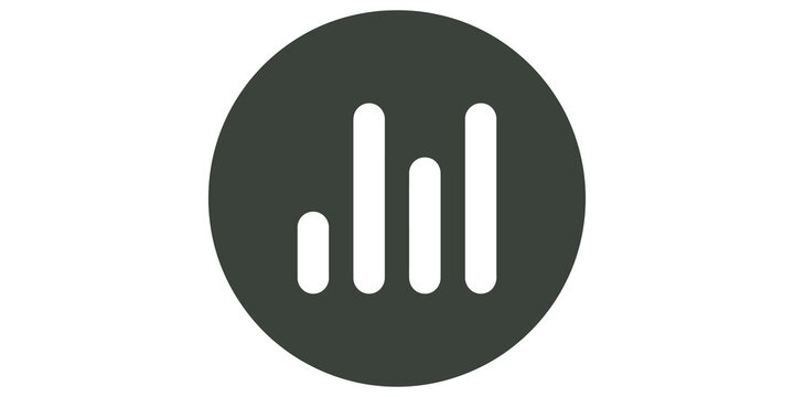 Dark green circle with vertical bars isolated for modern business graphics.