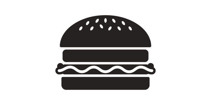 Black burger icon with sesame seeds illustration for menu food design.