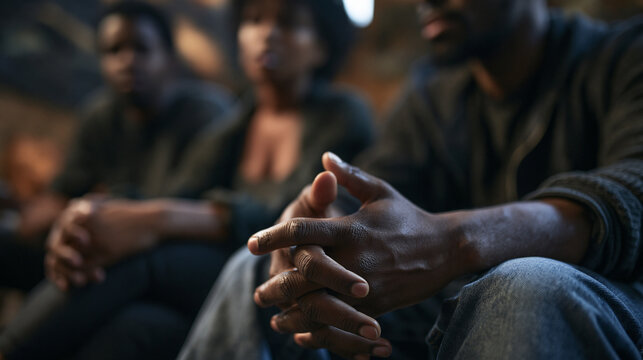 Man Sitting with Clasped Hands During Support Group Meeting
