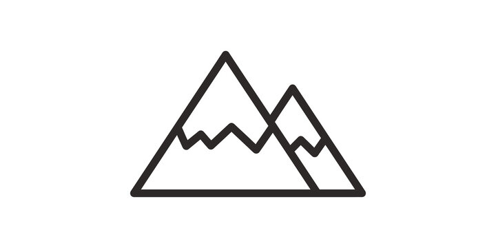 Minimal black mountain range icon with jagged peaks for outdoor travel.