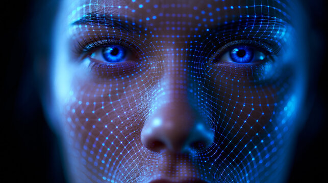 Biometric Facial Recognition System Scanning Digital Human Face