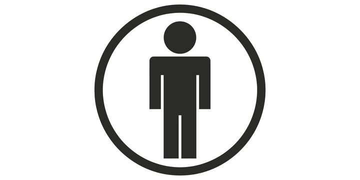 Simple black man icon in circle, universal symbol for male gender or user.