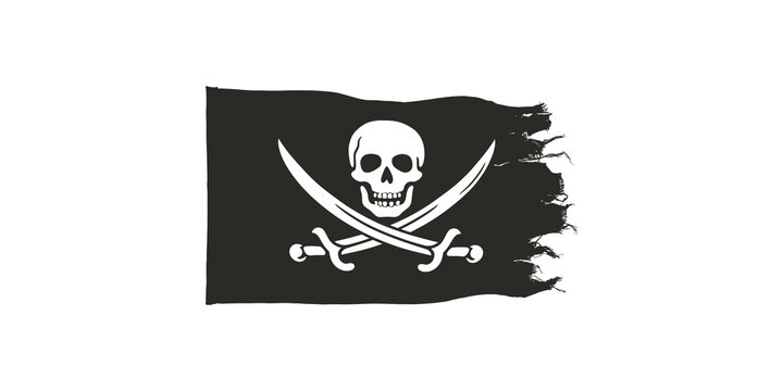 Pirate flag featuring a skull with crossed sabers for thematic display.