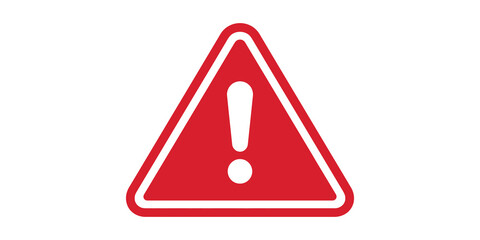 Obraz premium Red exclamation warning sign triangle for safety alert caution notification.