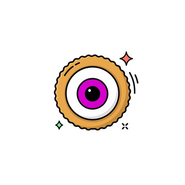 Single round cookie with eyeball center for halloween treats and spooky party decorations for holiday fun