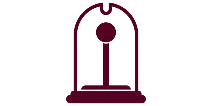 Maroon pendulum clock icon under glass dome for vintage time concepts.