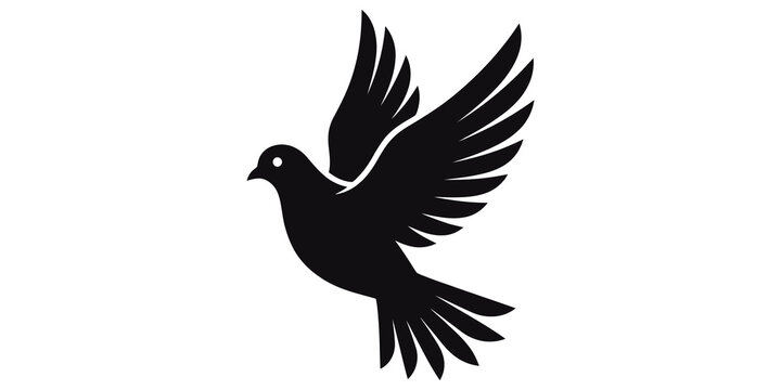 Flying dove bird silhouette for peace and freedom religious symbols.