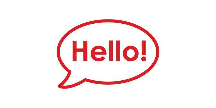 Red speech bubble hello greeting icon isolated on transparent background.
