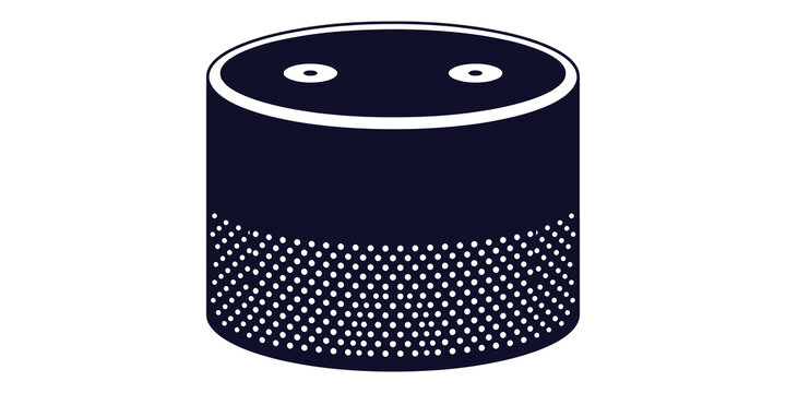 Smart home speaker in dark blue for digital assistant technology.