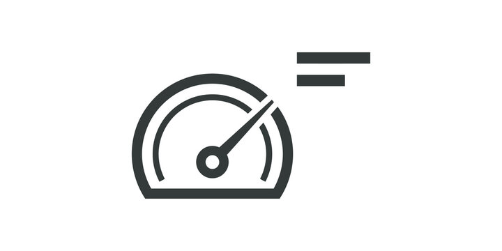 Speedometer performance icon with motion lines for data speed testing.