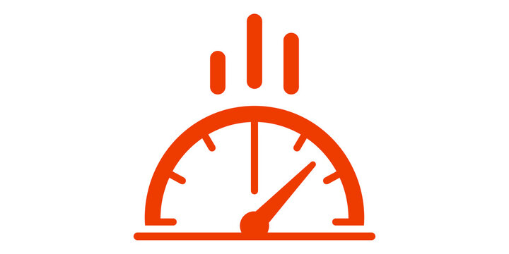 Orange speedometer gauge icon for engine power and performance analysis.