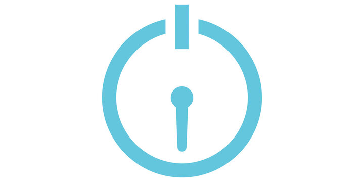 Blue power button icon with toggle switch for system startup control.