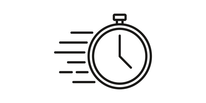 Fast stopwatch timer icon with motion lines for speed and deadline.