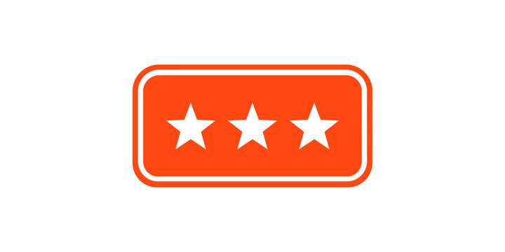 Three star ranking symbol in orange badge for website rating interface.