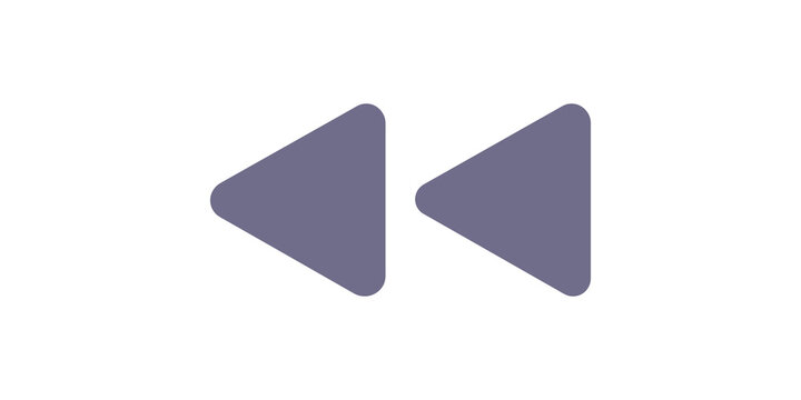 Purple rewind media button icon with double arrow playback direction.