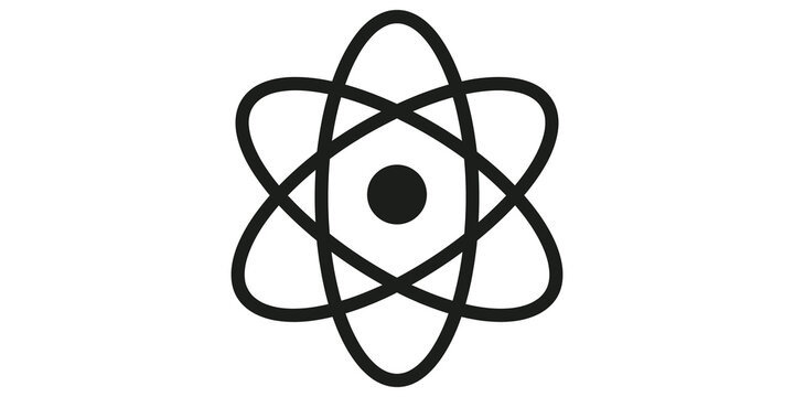 Atomic structure symbol in black line art for science and chemistry.