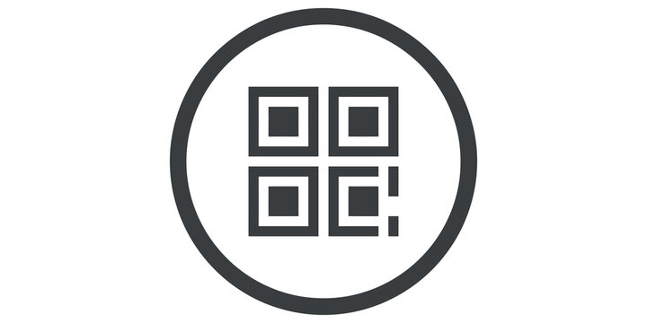 Circular qr code scanner icon for digital authentication mobile access.