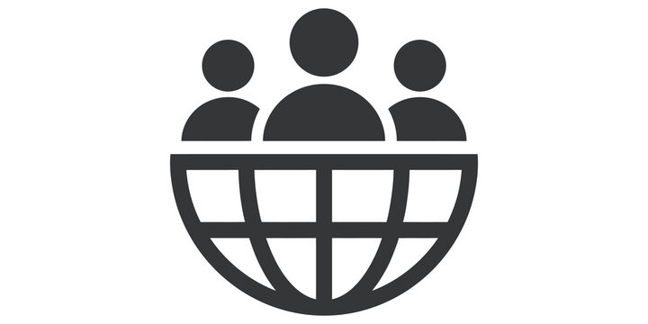 Global user network icon features dark shapes representing digital unity.
